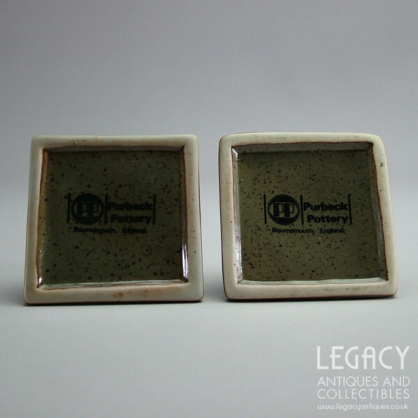 Pair of Purbeck Pottery 'Rondo' Design Stepped Stoneware Candleholders in Green