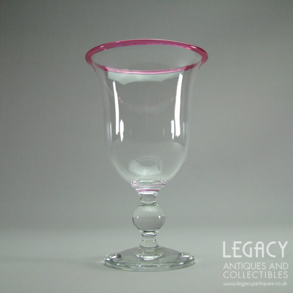 Lindean Mill Glass 'Studio' Range Large Wine Glass with Pink Rim c.1998