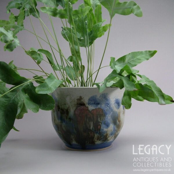 Wendy Green Studio Pottery Jardinière or Cachepot with Abstract Blue and Grey Glaze