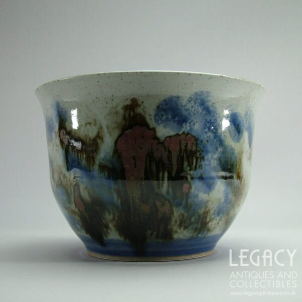 Wendy Green Studio Pottery Jardinière or Cachepot with Abstract Blue and Grey Glaze