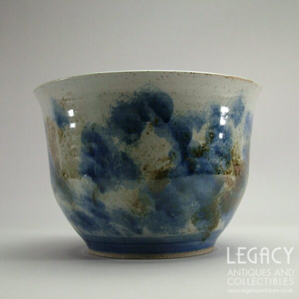 Wendy Green Studio Pottery Jardinière or Cachepot with Abstract Blue and Grey Glaze