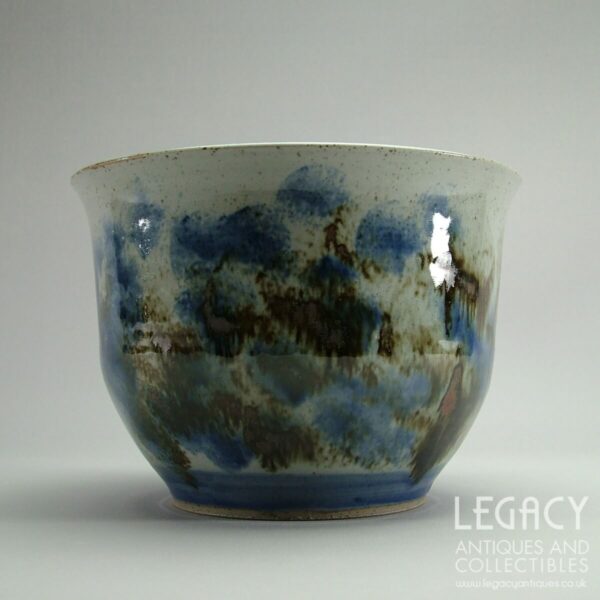 Wendy Green Studio Pottery Jardinière or Cachepot with Abstract Blue and Grey Glaze