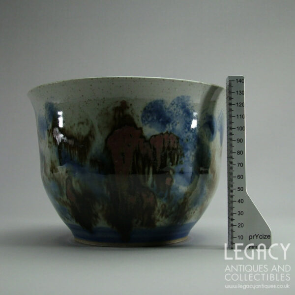 Wendy Green Studio Pottery Jardinière or Cachepot with Abstract Blue and Grey Glaze