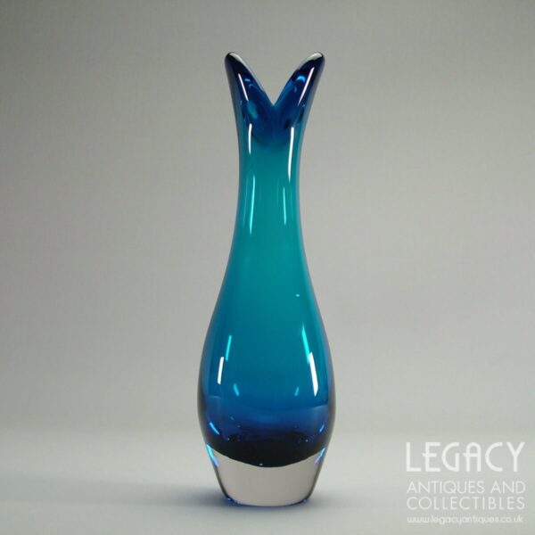 Whitefriars Glass Beak Vase No. 9556 in Blue