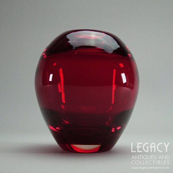 Whitefriars Glass Ovoid Optic Flower Vase No. 9585 in Ruby